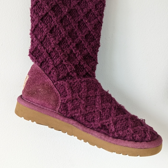 UGG Girls Purple Plum Lattice Cardy Knit Boots - Picture 5 of 14